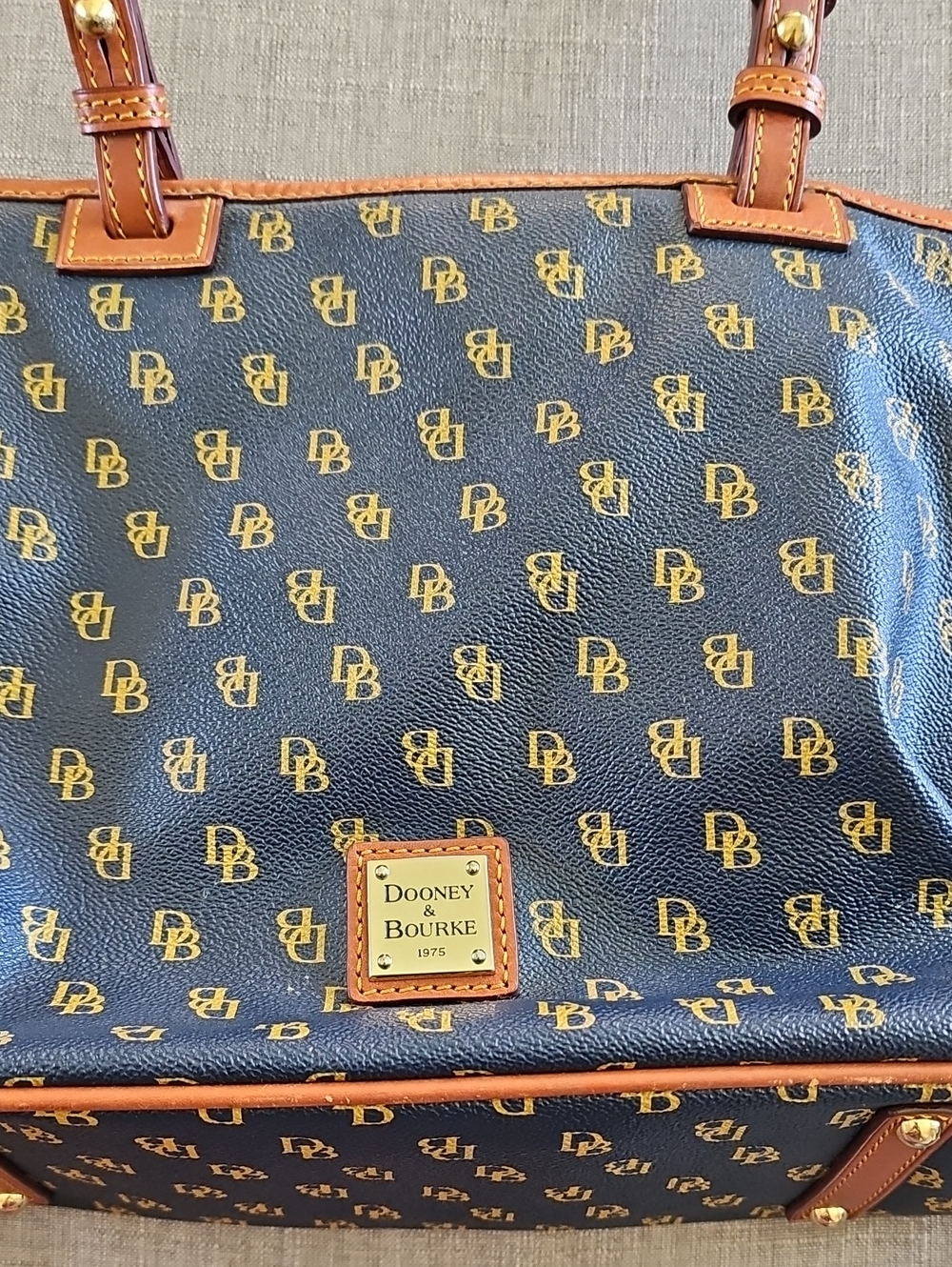Dooney & Bourke navy and Gold Logo Bag